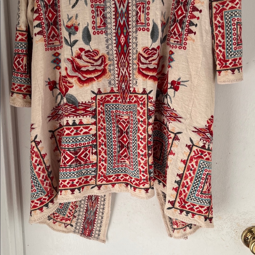 Johnny Was XL MIDI hoodie 💯% cotton heavily  embroidered draped wrap jacket - Picture 14 of 16